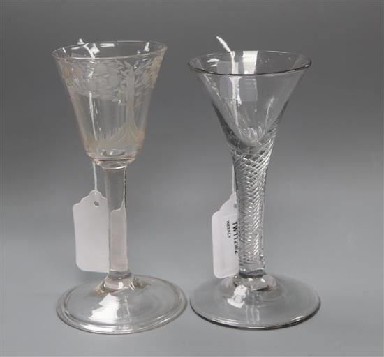 Two 18th century wine glasses,